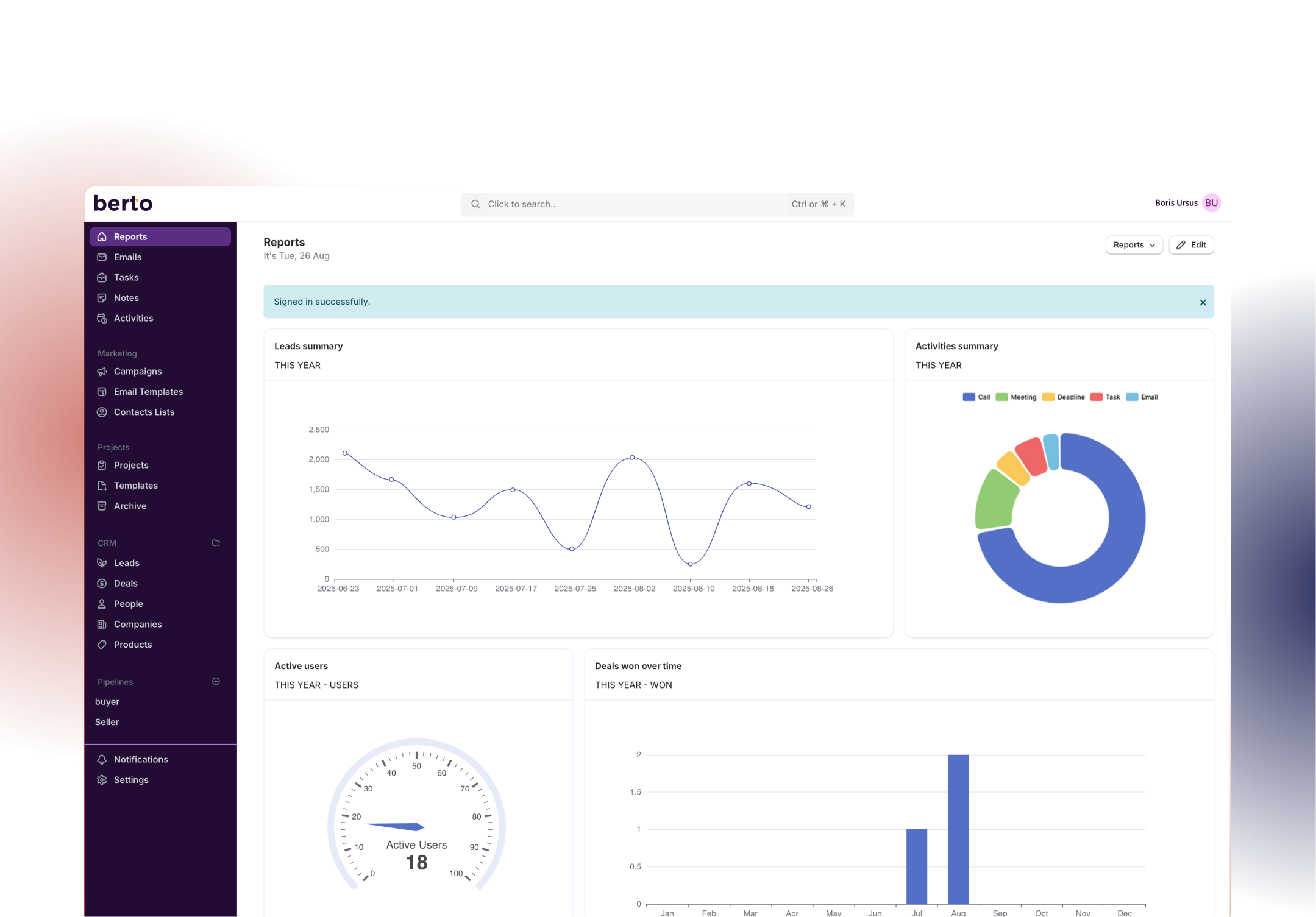 Berto Enterprise Dashboard - AI-powered sales automation interface